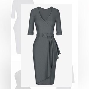 MUXXN V-Neck Belt Waist Formal Pencil Dress